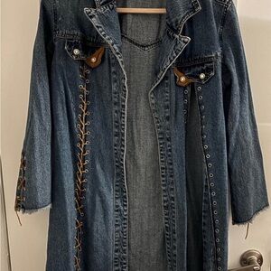 Women's Blue Jean Jacket with Lace-Up Detail